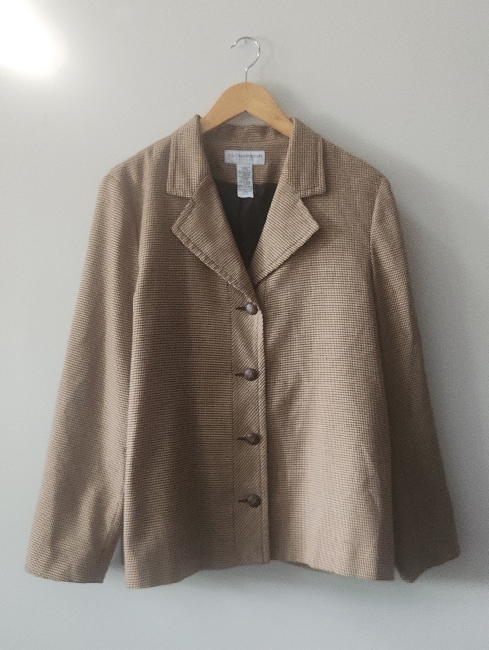Sag Harbor Stretch Houndstooth Blazer Jacket Size 14 Brown Vintage